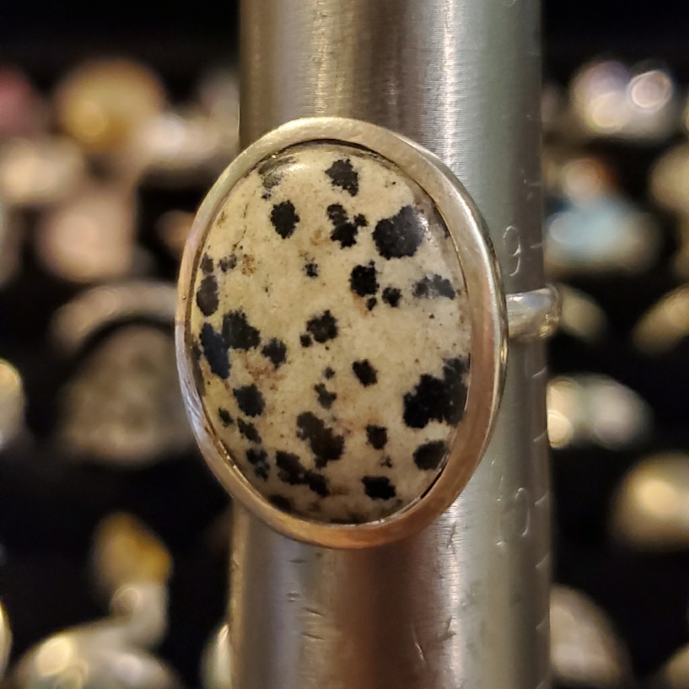 Dalmatian Jasper SS 925 Ring Sz 9